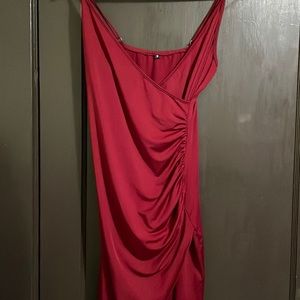 Red body tight dress with slit
